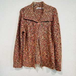 Liz Claiborne Cardigan Sweater Single Button MultiColor Foldover Collar Sz Large